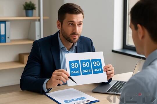 Обучение на нов търговец: практически план за първите 30, 60 и 90 дни